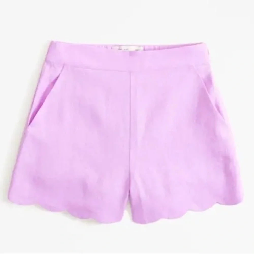 A&F Linen & Cotton Scalloped High Waist Shorts Pockets Feminine Sweet Summer - Picture 2 of 12